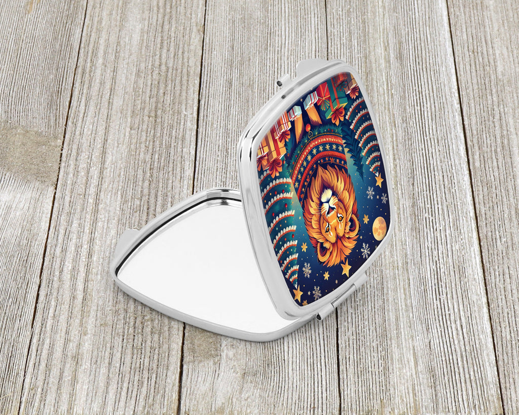 Lion Christmas Compact Mirror Decorative Travel Makeup Mirror for Women Girls Gifts Pocket Makeup Mirror Folding Handheld