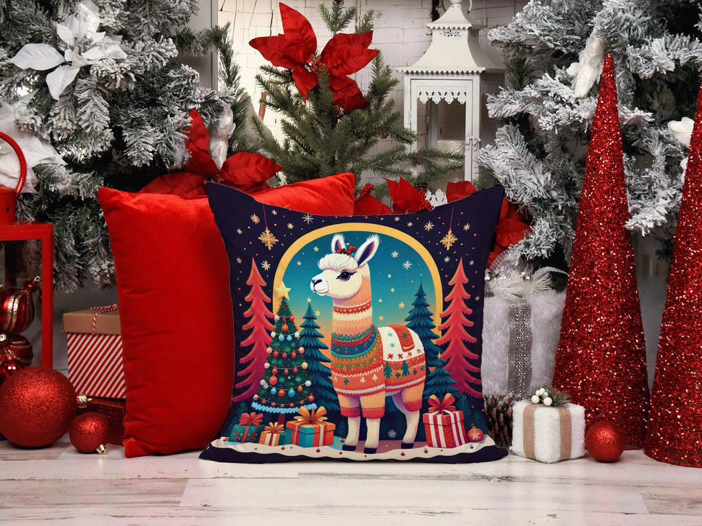 Llama Christmas Decorative Throw Pillow 18x18 Indoor Outdoor Accent Cushion, Fabric Cover with Insert for Sofa, Bed, Porch & Living Room