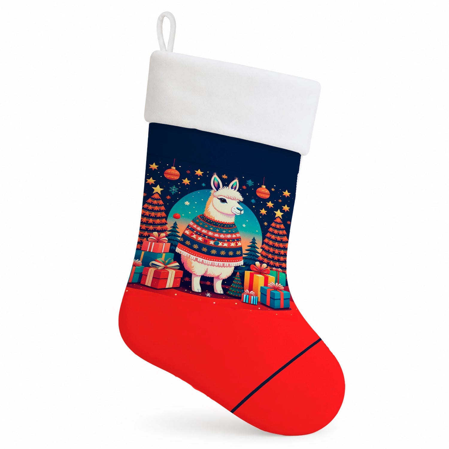 Llama Christmas Holiday Stocking Double-Sided Print, Polyester Suede,11x18, Made in USA