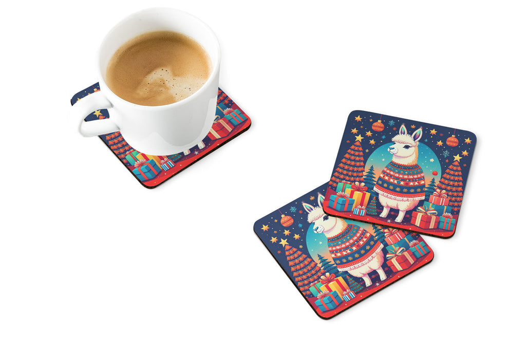 Llama Christmas Foam Coasters Set of 4 Cup Coasters for Indoor Outdoor, Tabletop Protection, Anti Slip, Mouse pad Material
