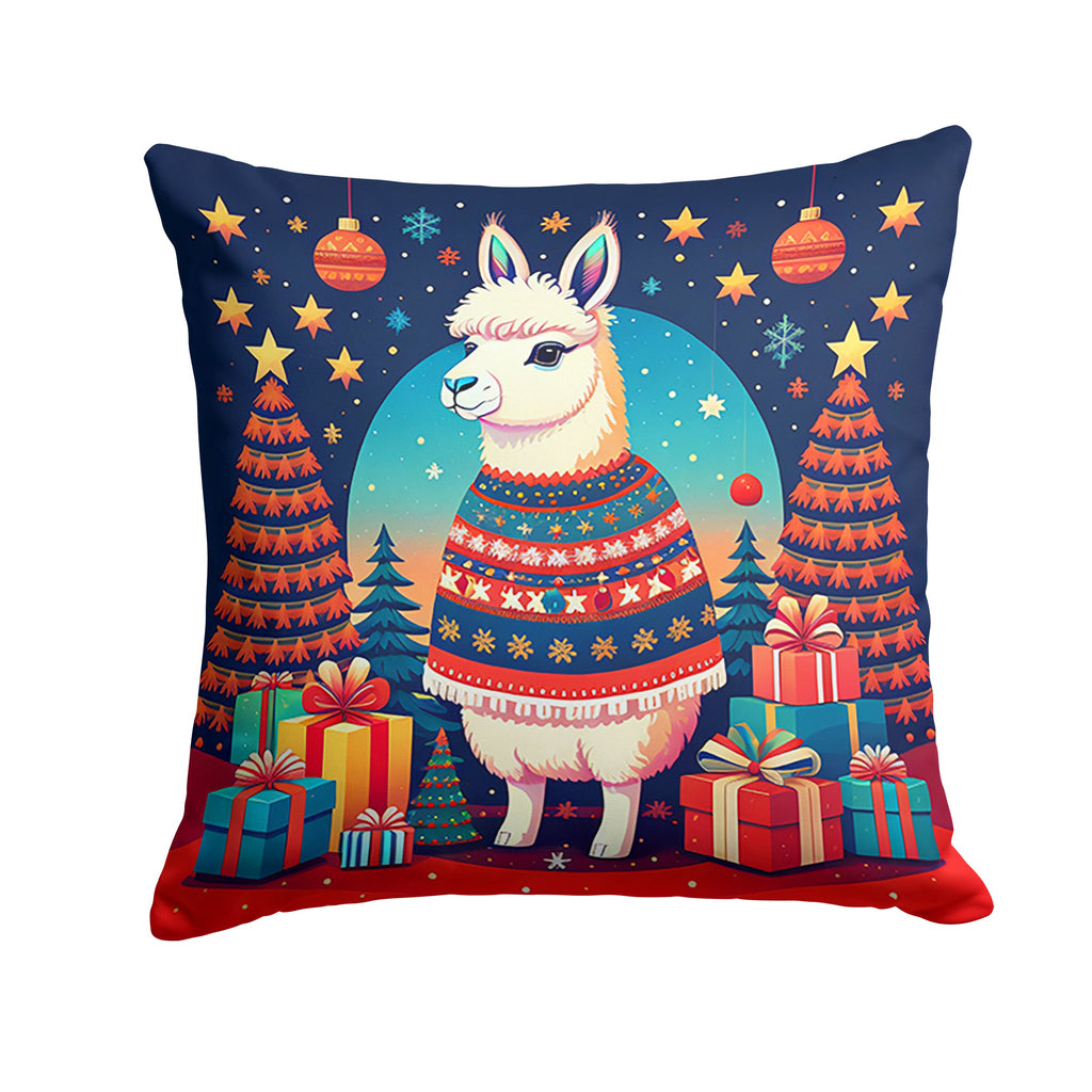Llama Christmas Decorative Throw Pillow 18x18 Indoor Outdoor Accent Cushion, Fabric Cover with Insert for Sofa, Bed, Porch & Living Room