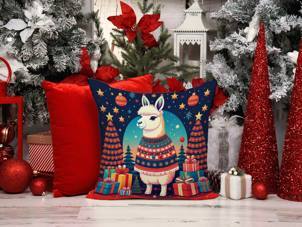 Llama Christmas Decorative Throw Pillow 18x18 Indoor Outdoor Accent Cushion, Fabric Cover with Insert for Sofa, Bed, Porch & Living Room