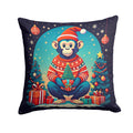 Monkey Christmas Decorative Throw Pillow 14x14 Indoor Outdoor Accent Cushion, Fabric Cover with Insert for Sofa, Bed, Porch & Living Room