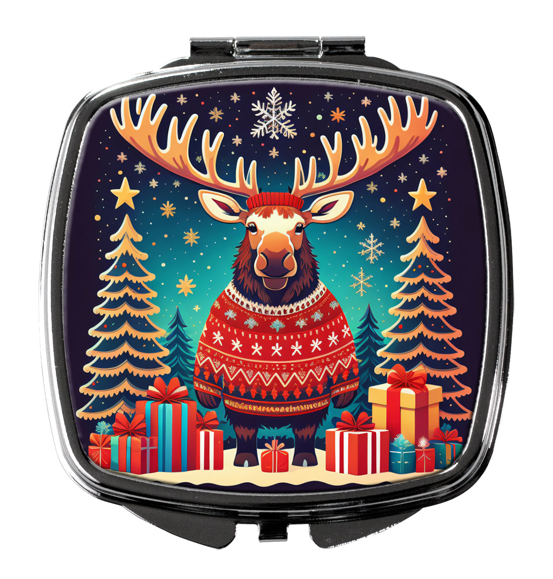 Moose Christmas Compact Mirror Decorative Travel Makeup Mirror for Women Girls Gifts Pocket Makeup Mirror Folding Handheld