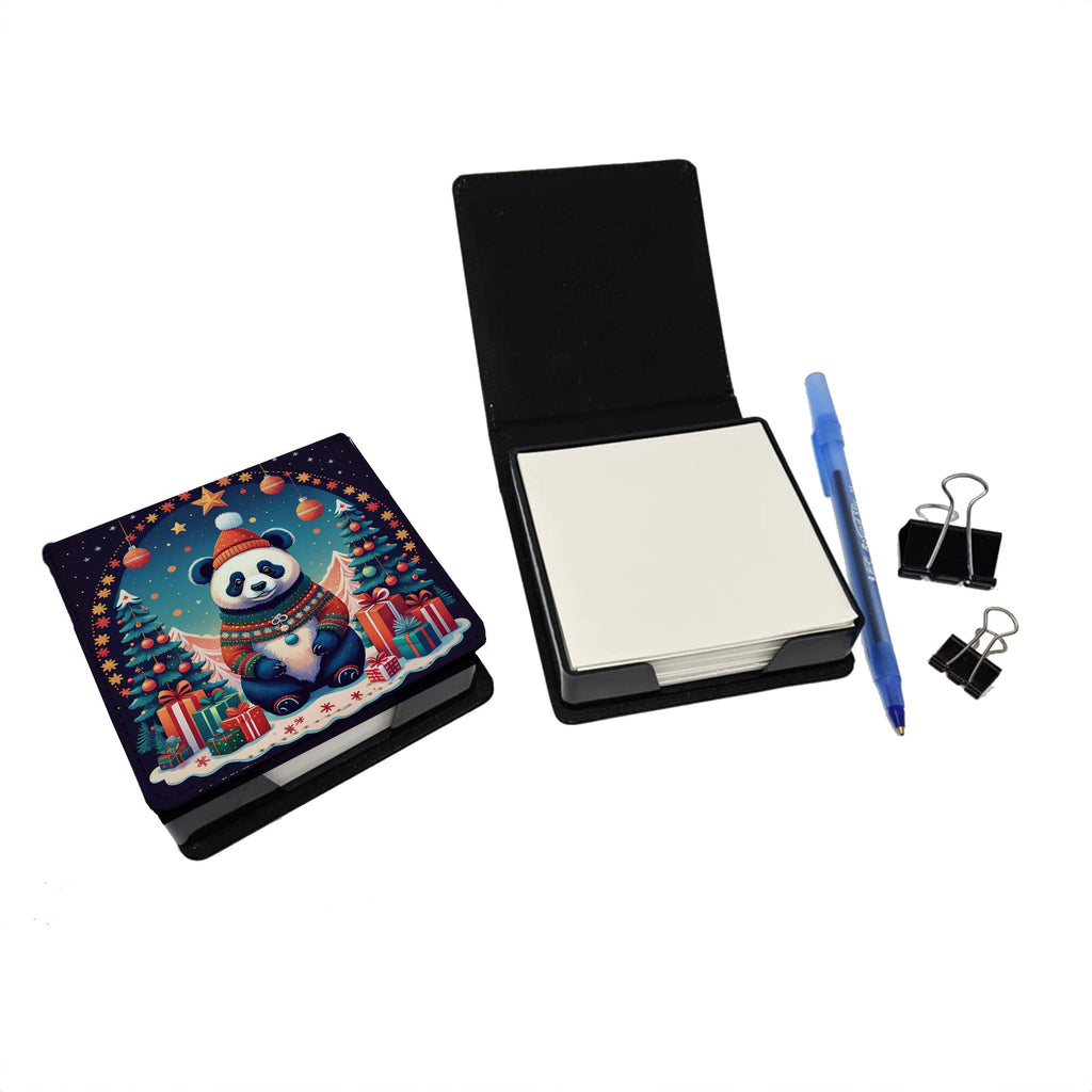 Panda Christmas PU Leather Note Paper Holder with Artist-Designed Cover, Desk Accessory, Office Gift