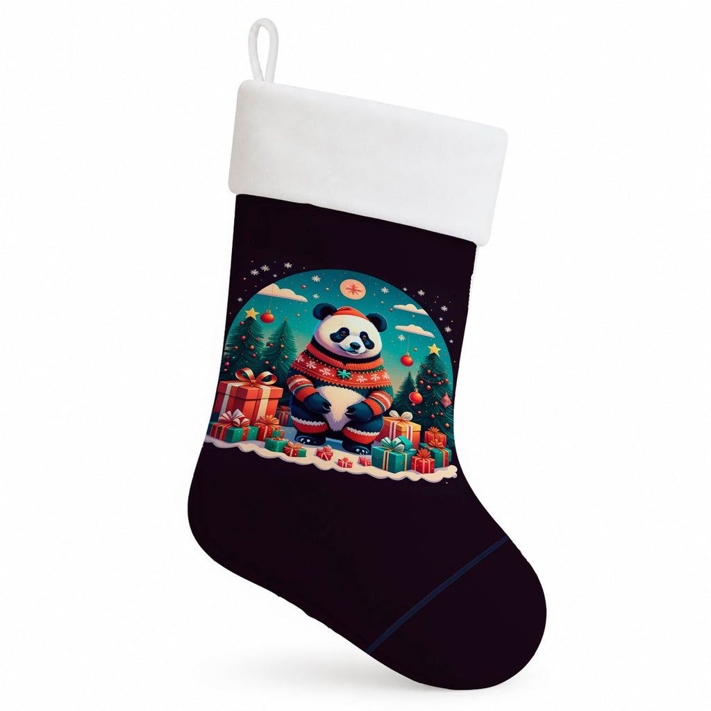 Panda Christmas Holiday Stocking Double-Sided Print, Polyester Suede,11x18, Made in USA