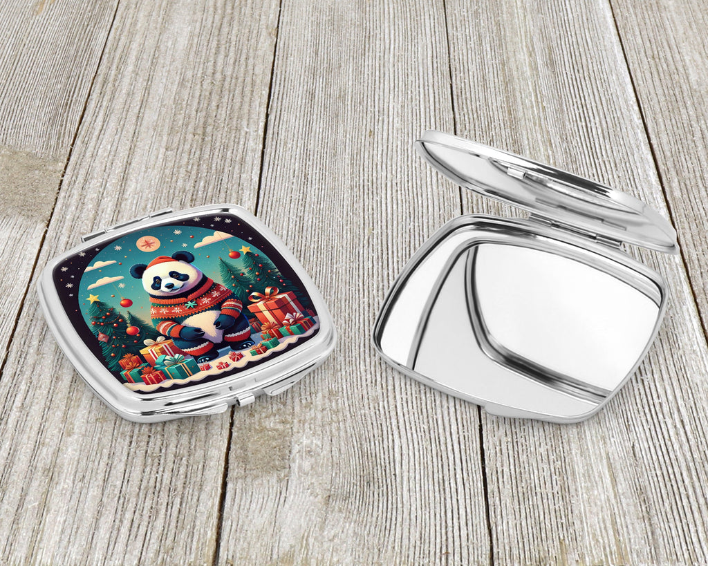 Panda Christmas Compact Mirror Decorative Travel Makeup Mirror for Women Girls Gifts Pocket Makeup Mirror Folding Handheld