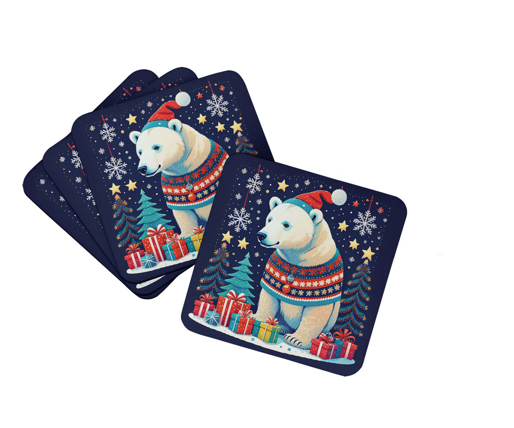 Polar Bear Christmas Foam Coasters Set of 4 Cup Coasters for Indoor Outdoor, Tabletop Protection, Anti Slip, Mouse pad Material