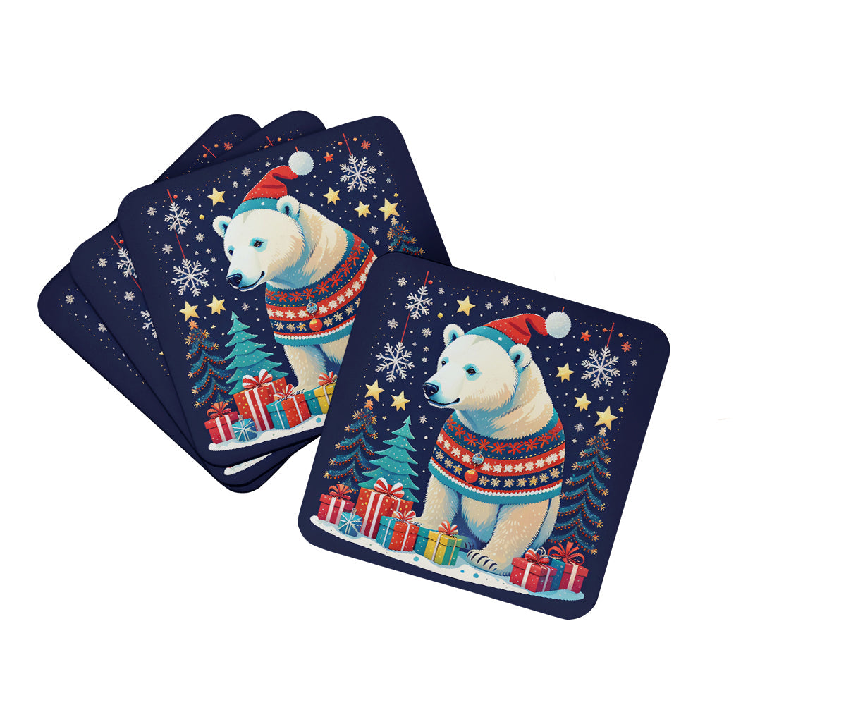 Polar Bear Christmas Foam Coasters Set of 4 Cup Coasters for Indoor Outdoor, Tabletop Protection, Anti Slip, Mouse pad Material