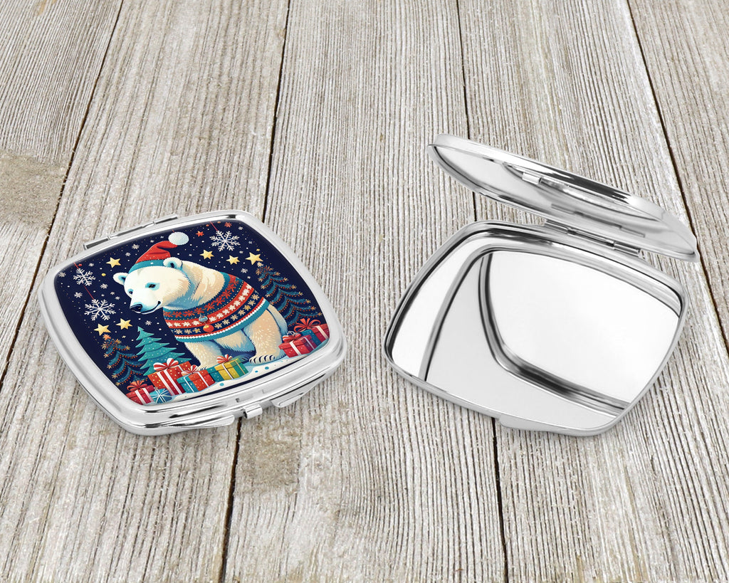 Polar Bear Christmas Compact Mirror Decorative Travel Makeup Mirror for Women Girls Gifts Pocket Makeup Mirror Folding Handheld