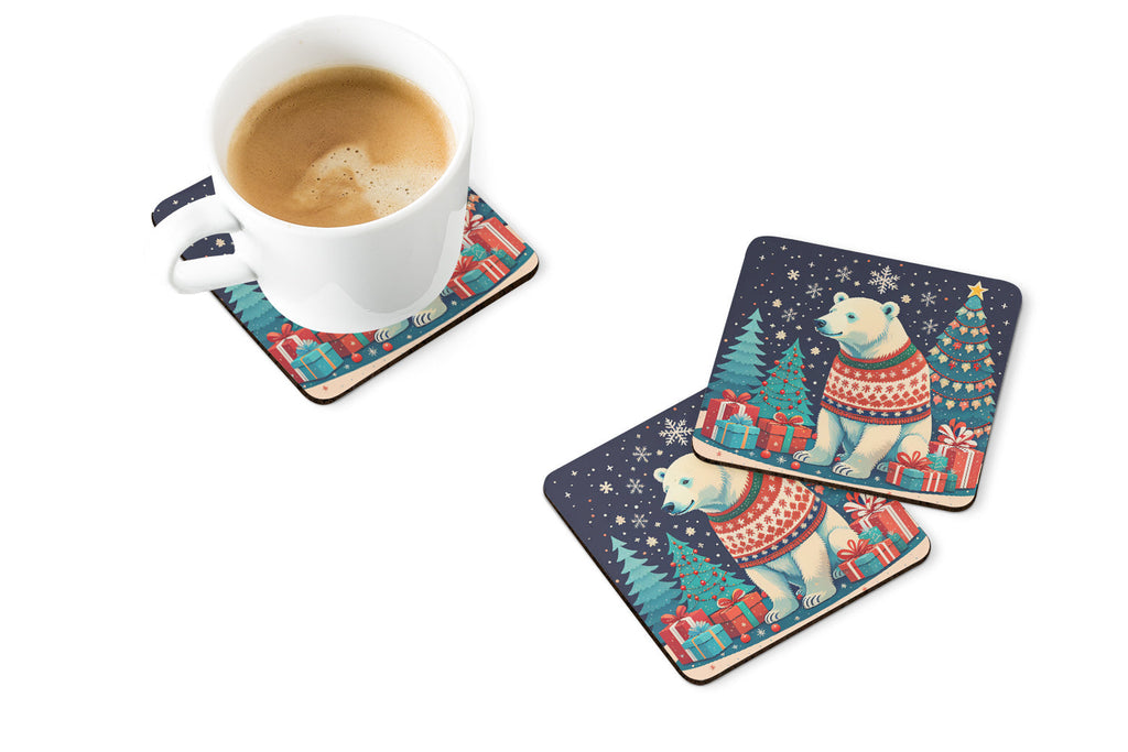 Polar Bear Christmas Foam Coasters Set of 4 Cup Coasters for Indoor Outdoor, Tabletop Protection, Anti Slip, Mouse pad Material