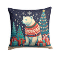 Polar Bear Christmas Decorative Throw Pillow 18x18 Indoor Outdoor Accent Cushion, Fabric Cover with Insert for Sofa, Bed, Porch & Living Room