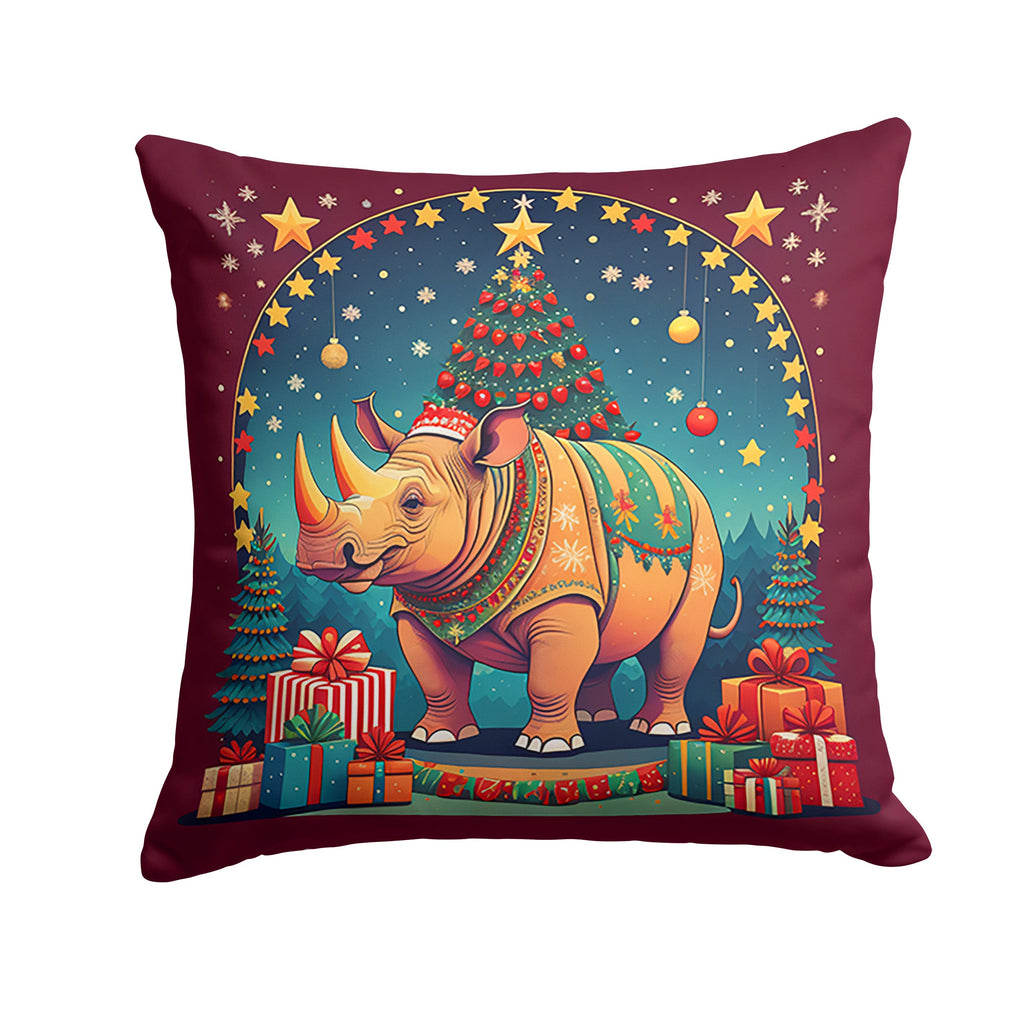 Rhinoceros Christmas Decorative Throw Pillow 14x14 Indoor Outdoor Accent Cushion, Fabric Cover with Insert for Sofa, Bed, Porch & Living Room