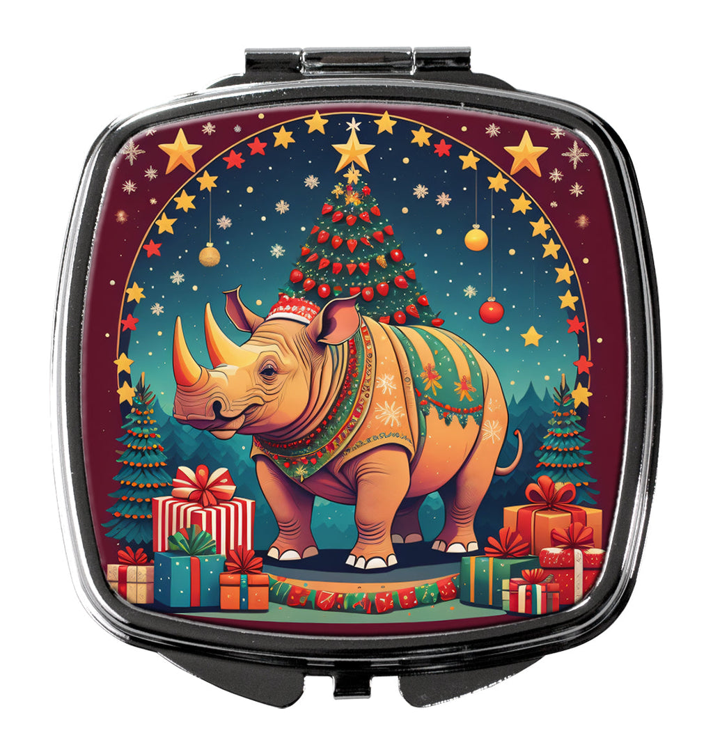 Rhinoceros Christmas Compact Mirror Decorative Travel Makeup Mirror for Women Girls Gifts Pocket Makeup Mirror Folding Handheld