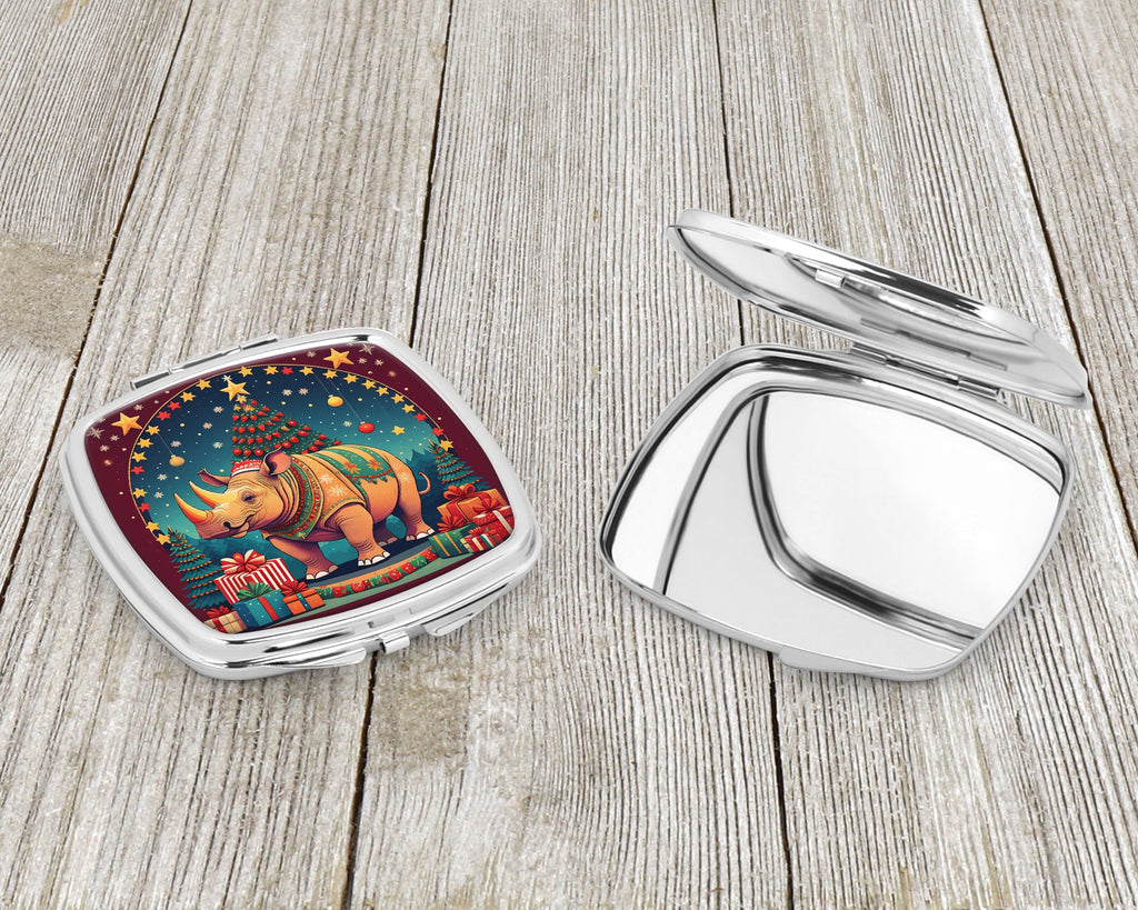 Rhinoceros Christmas Compact Mirror Decorative Travel Makeup Mirror for Women Girls Gifts Pocket Makeup Mirror Folding Handheld