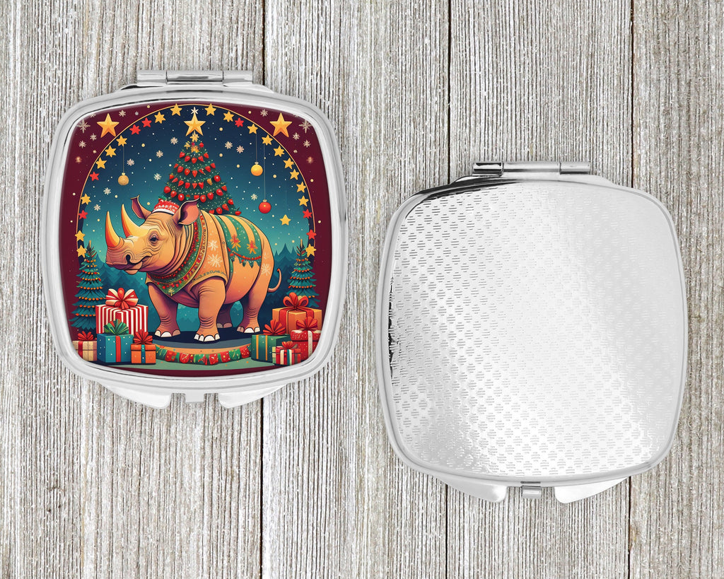 Rhinoceros Christmas Compact Mirror Decorative Travel Makeup Mirror for Women Girls Gifts Pocket Makeup Mirror Folding Handheld