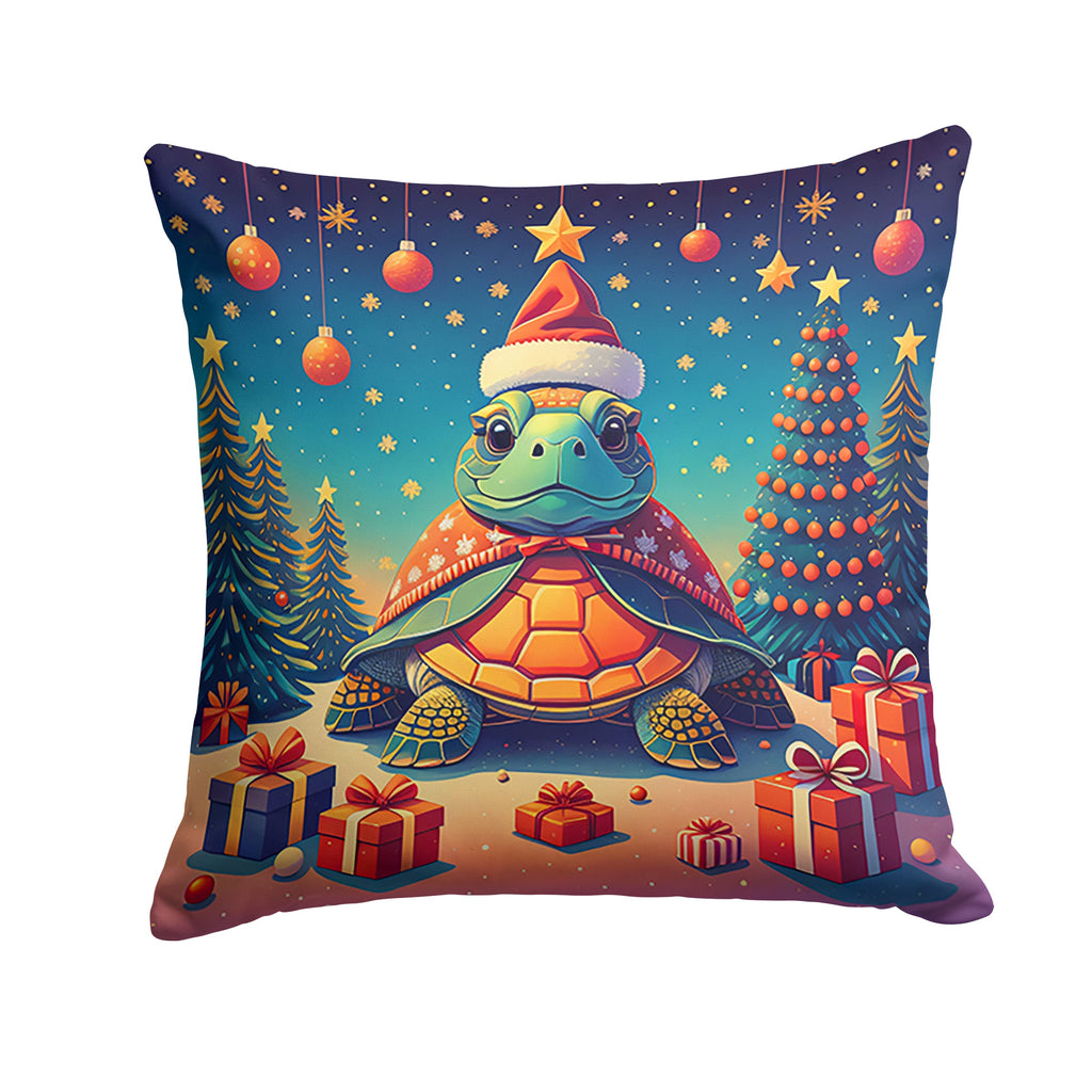 Turtle Christmas Decorative Throw Pillow 14x14 Indoor Outdoor Accent Cushion, Fabric Cover with Insert for Sofa, Bed, Porch & Living Room