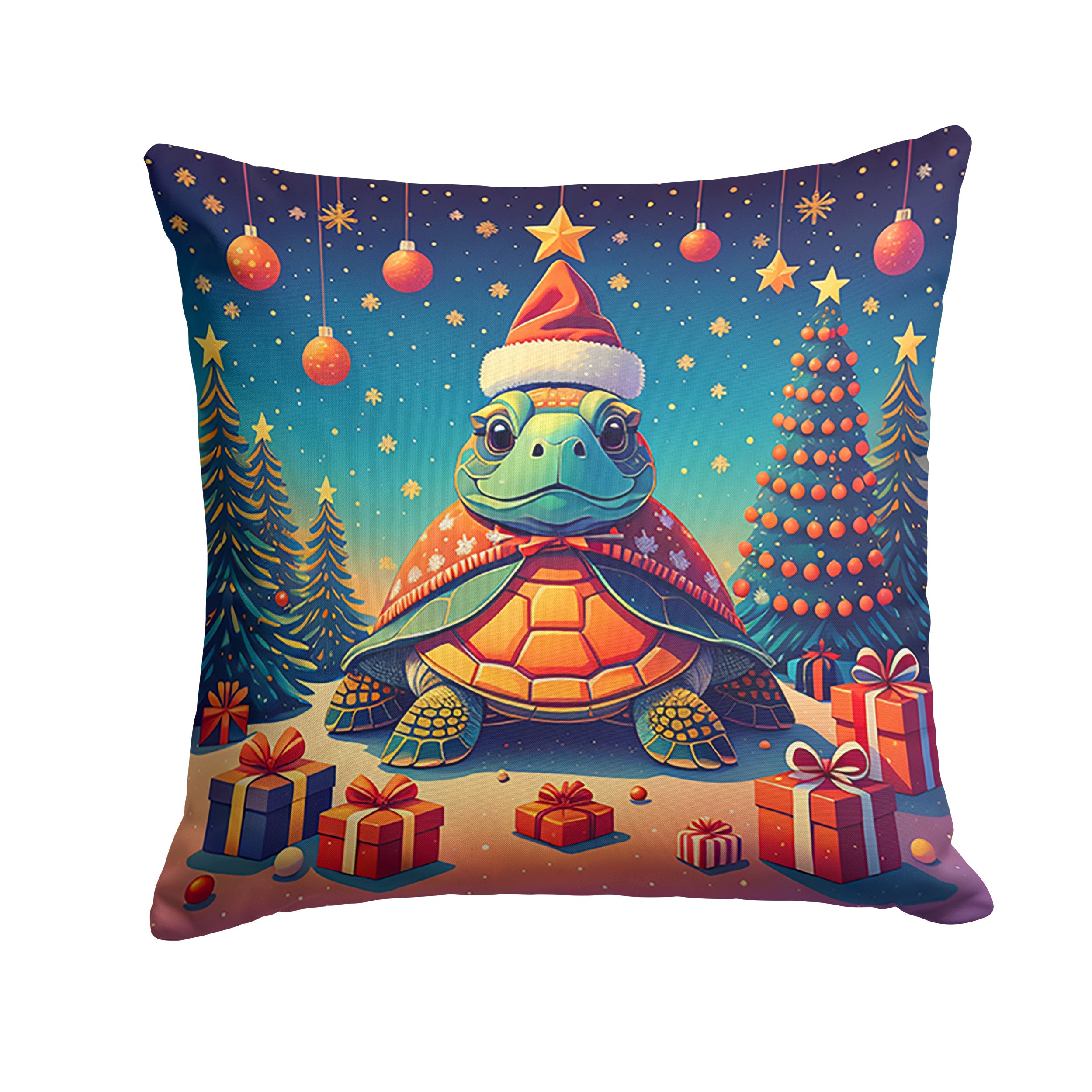 Turtle Christmas Decorative Throw Pillow 18x18 Indoor Outdoor Accent Cushion, Fabric Cover with Insert for Sofa, Bed, Porch & Living Room
