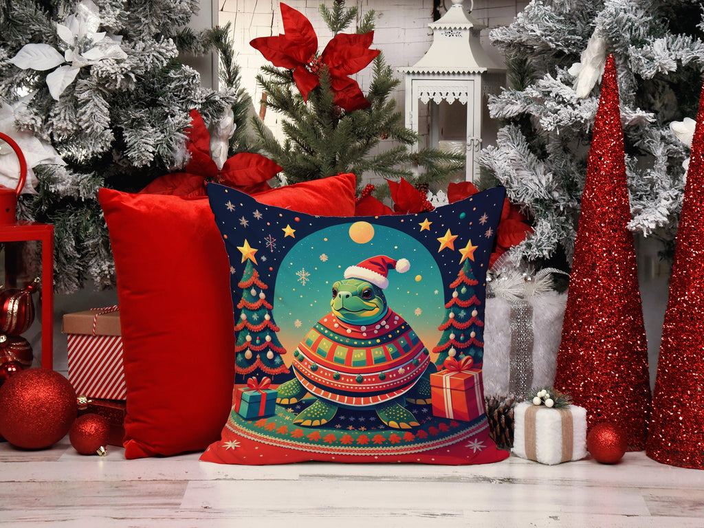 Turtle Christmas Decorative Throw Pillow 18x18 Indoor Outdoor Accent Cushion, Fabric Cover with Insert for Sofa, Bed, Porch & Living Room