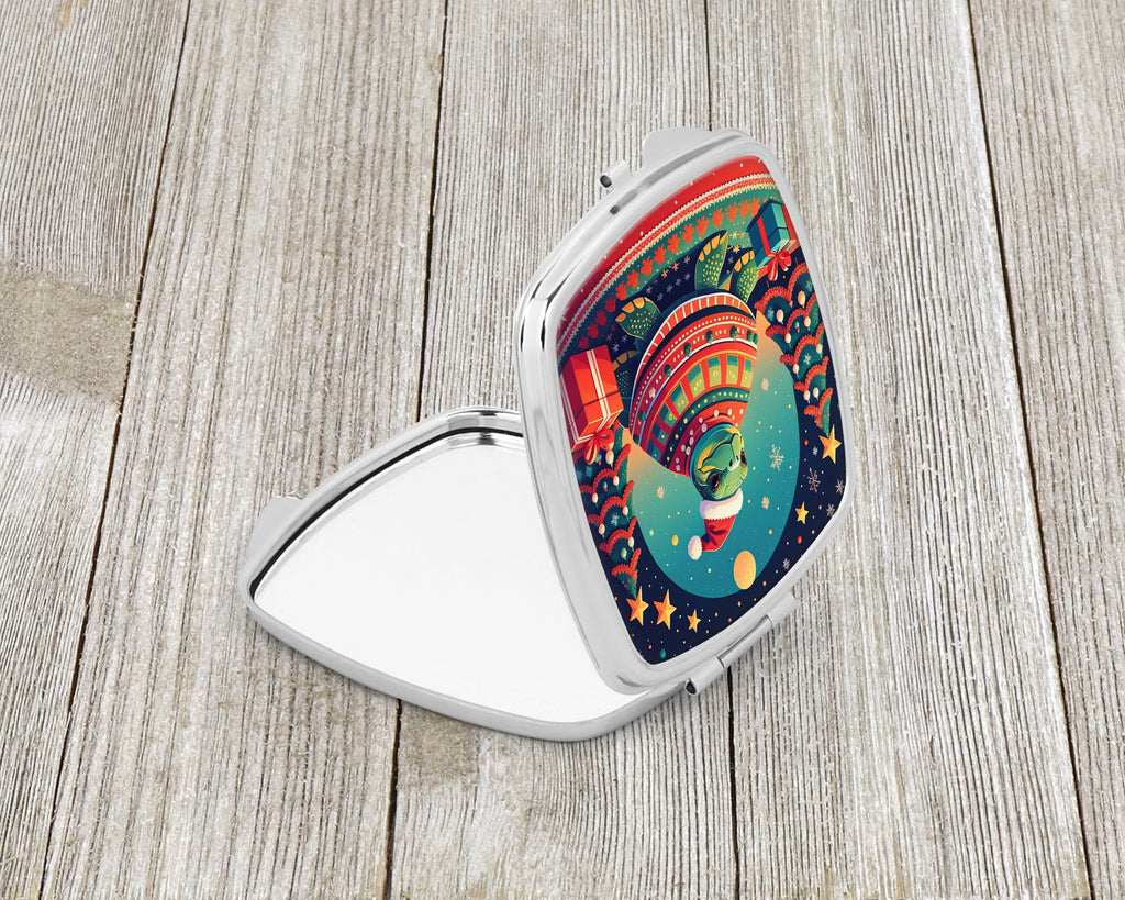 Turtle Christmas Compact Mirror Decorative Travel Makeup Mirror for Women Girls Gifts Pocket Makeup Mirror Folding Handheld
