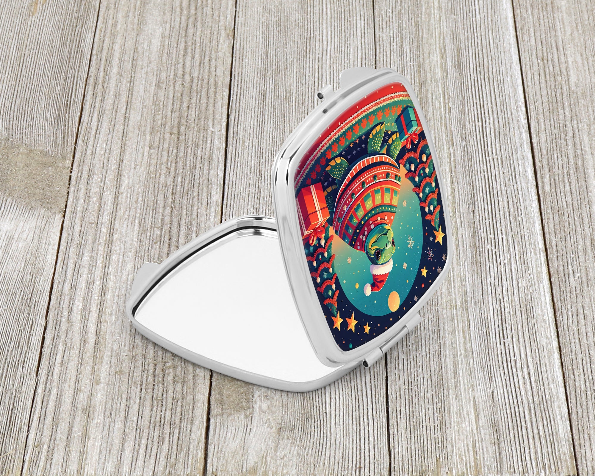 Turtle Christmas Compact Mirror Decorative Travel Makeup Mirror for Women Girls Gifts Pocket Makeup Mirror Folding Handheld