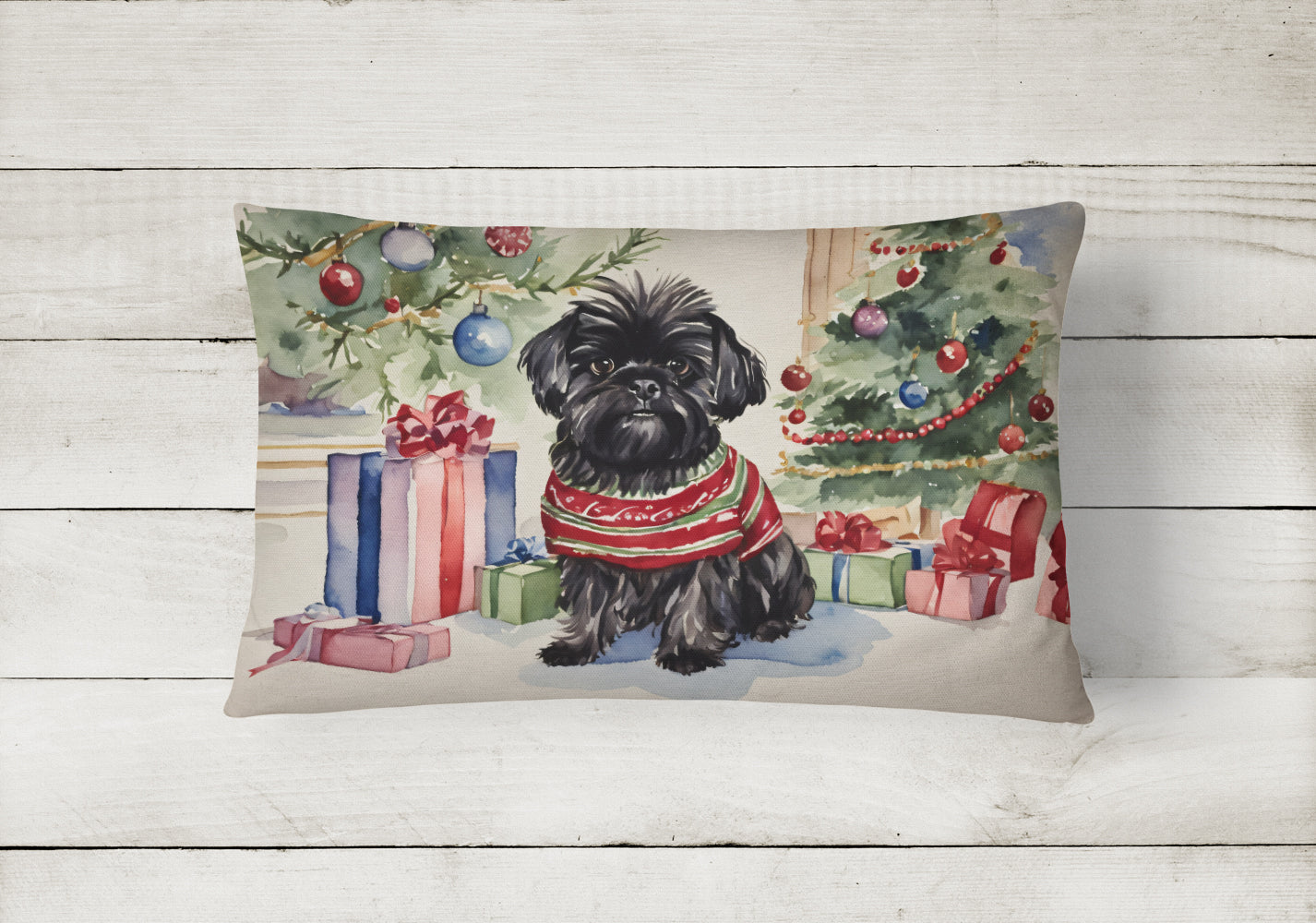 Affenpinscher Christmas Decorative Throw Pillow 12x16 Indoor Outdoor Accent Cushion, Fabric Cover with Insert for Sofa, Bed, Porch & Living Room