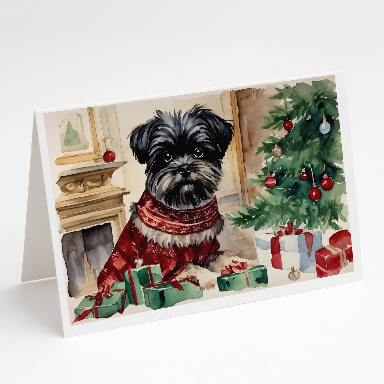 Affenpinscher Christmas Greeting Cards Pack of 8 Blank Cards with Envelopes Whimsical A7 Size 5x7