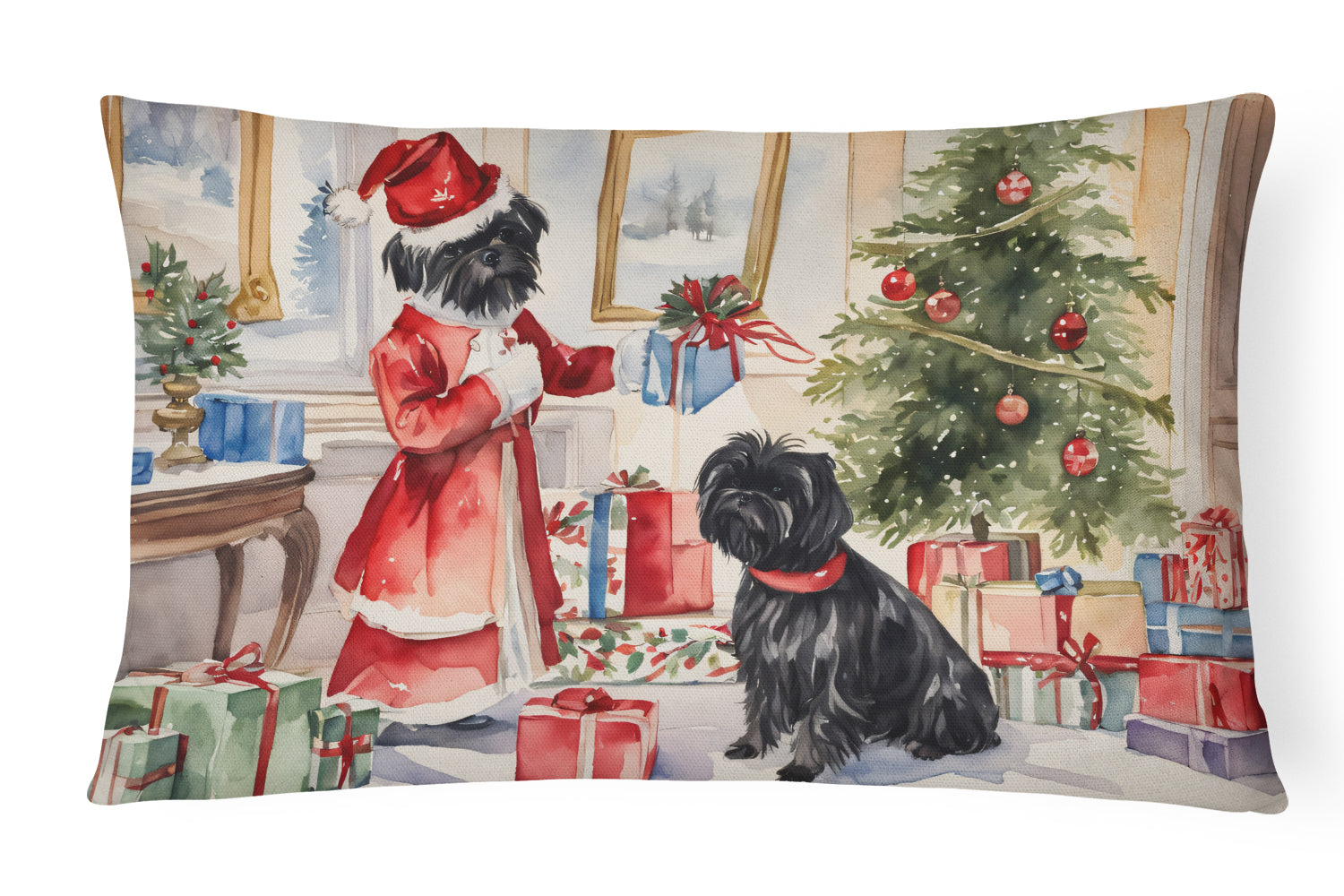 Affenpinscher Christmas Decorative Throw Pillow 12x16 Indoor Outdoor Accent Cushion, Fabric Cover with Insert for Sofa, Bed, Porch & Living Room