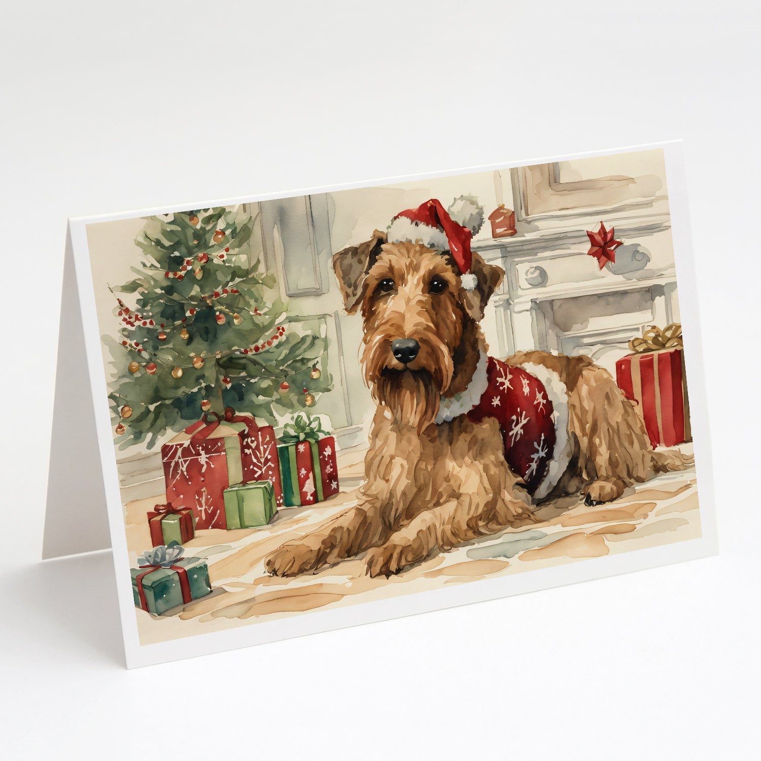 Airedale Terrier Christmas Greeting Cards Pack of 8 Blank Cards with Envelopes Whimsical A7 Size 5x7