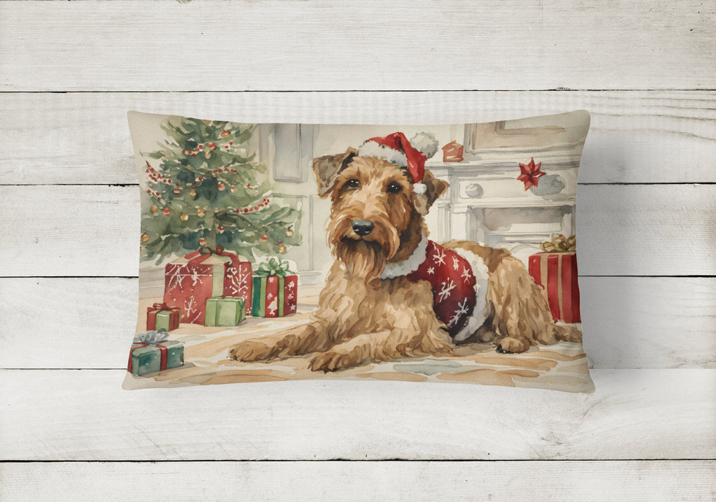 Airedale Terrier Christmas Decorative Throw Pillow 12x16 Indoor Outdoor Accent Cushion, Fabric Cover with Insert for Sofa, Bed, Porch & Living Room