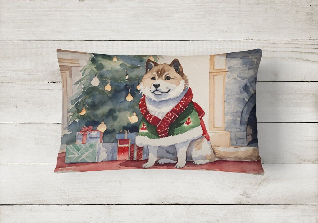 Akita Christmas Decorative Throw Pillow 12x16 Indoor Outdoor Accent Cushion, Fabric Cover with Insert for Sofa, Bed, Porch & Living Room