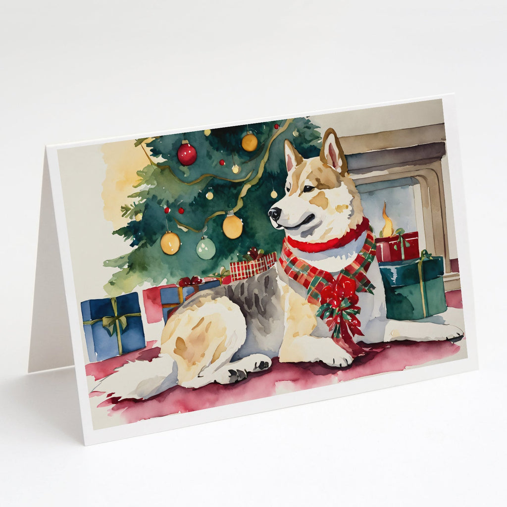 Akita Christmas Greeting Cards Pack of 8 Blank Cards with Envelopes Whimsical A7 Size 5x7