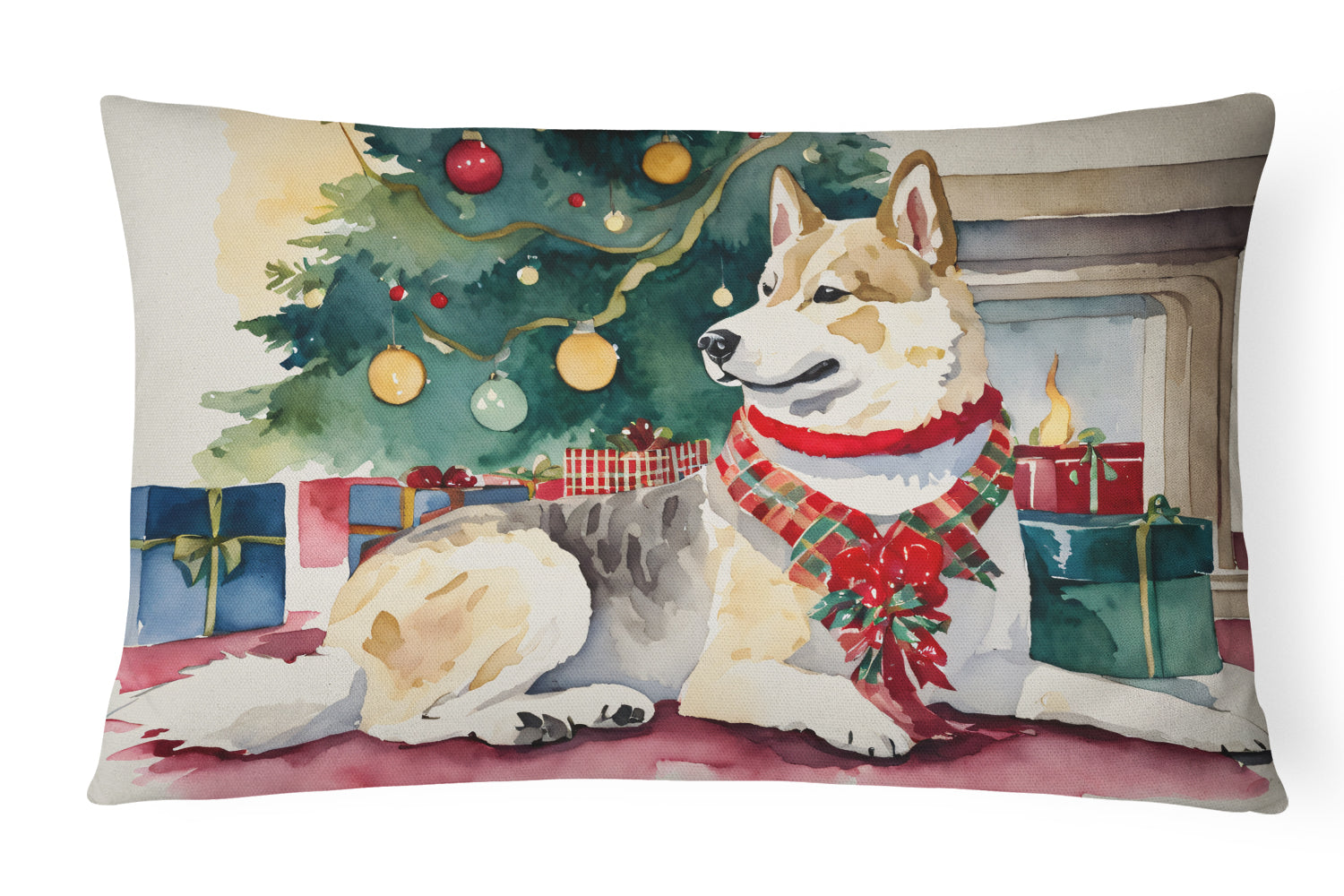 Akita Christmas Decorative Throw Pillow 12x16 Indoor Outdoor Accent Cushion, Fabric Cover with Insert for Sofa, Bed, Porch & Living Room