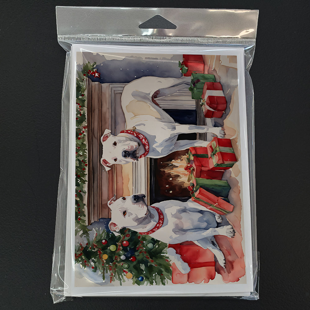 White Pit Bull Terrier Christmas Greeting Cards Pack of 8 Blank Cards with Envelopes Whimsical A7 Size 5x7