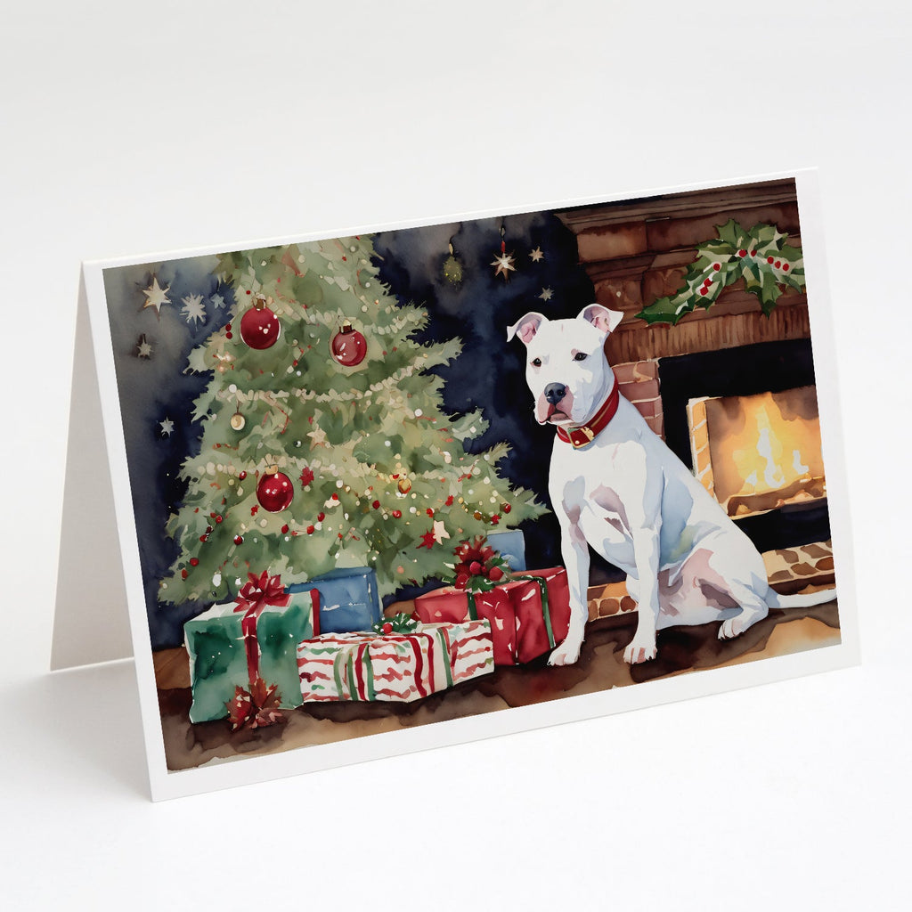 White Pit Bull Terrier Christmas Greeting Cards Pack of 8 Blank Cards with Envelopes Whimsical A7 Size 5x7