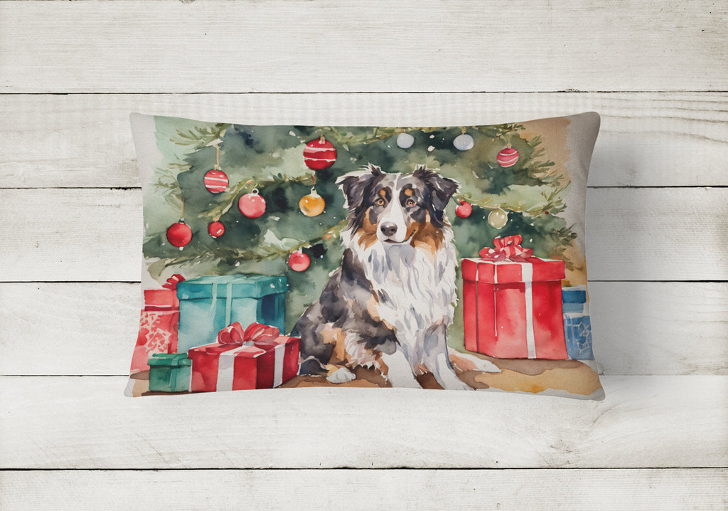 Australian Shepherd Christmas Decorative Throw Pillow 12x16 Indoor Outdoor Accent Cushion, Fabric Cover with Insert for Sofa, Bed, Porch & Living Room