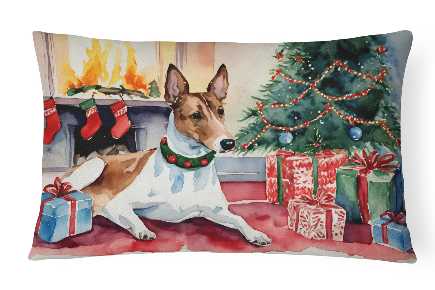 Basenji Christmas Decorative Throw Pillow 12x16 Indoor Outdoor Accent Cushion, Fabric Cover with Insert for Sofa, Bed, Porch & Living Room