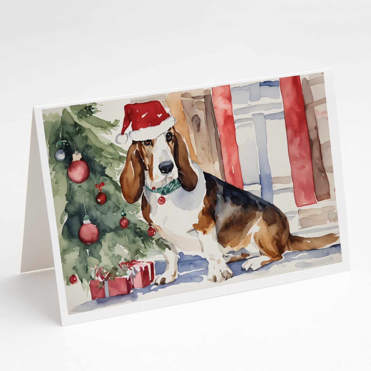 Basset Hound Christmas Greeting Cards Pack of 8 Blank Cards with Envelopes Whimsical A7 Size 5x7