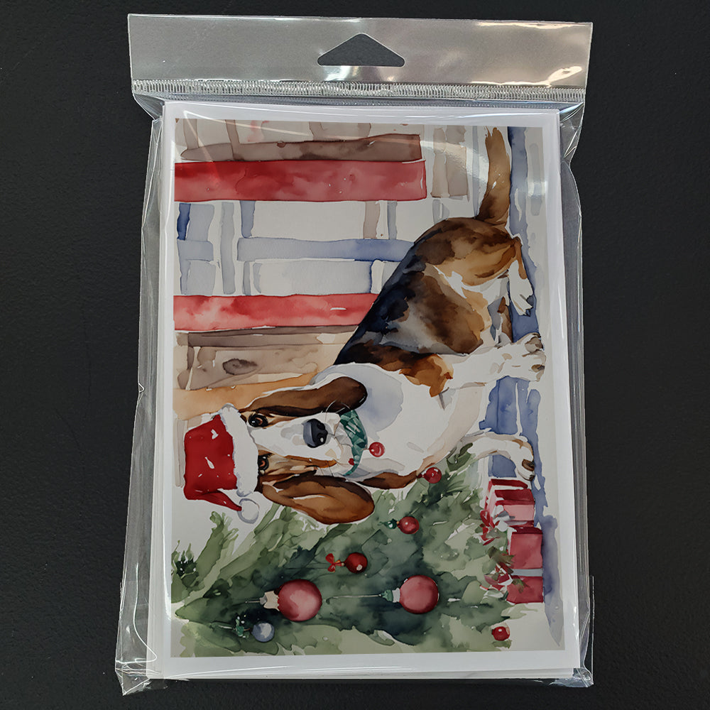 Basset Hound Christmas Greeting Cards Pack of 8 Blank Cards with Envelopes Whimsical A7 Size 5x7