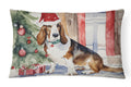 Basset Hound Christmas Decorative Throw Pillow 12x16 Indoor Outdoor Accent Cushion, Fabric Cover with Insert for Sofa, Bed, Porch & Living Room