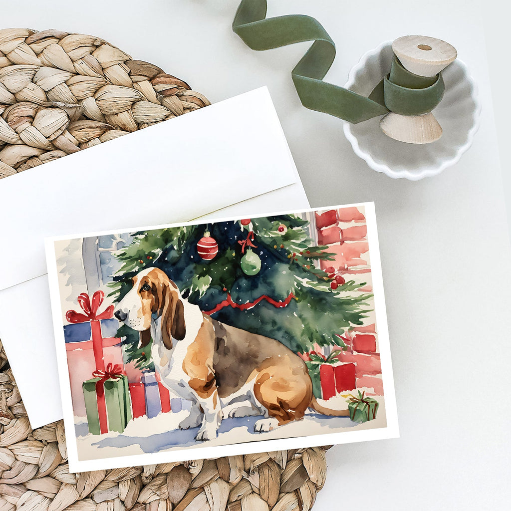 Basset Hound Christmas Greeting Cards Pack of 8 Blank Cards with Envelopes Whimsical A7 Size 5x7