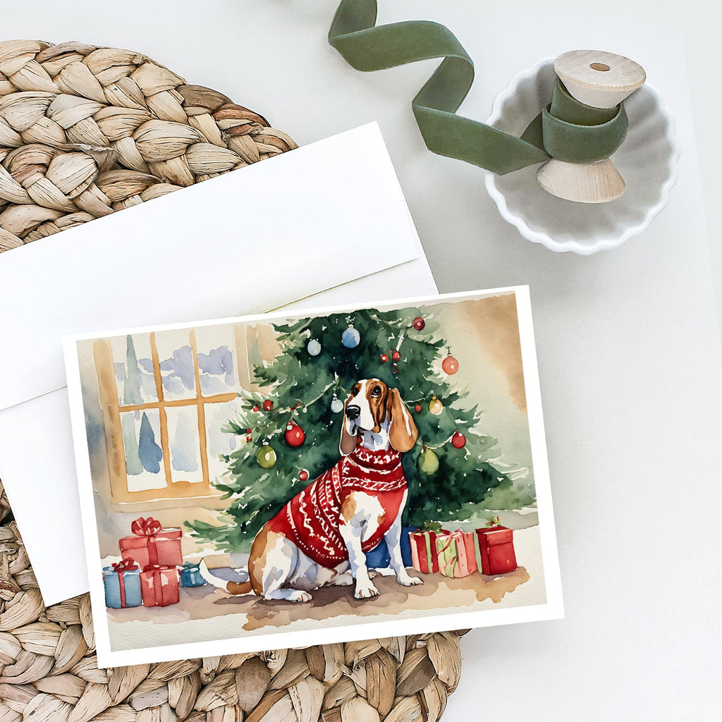 Basset Hound Christmas Greeting Cards Pack of 8 Blank Cards with Envelopes Whimsical A7 Size 5x7