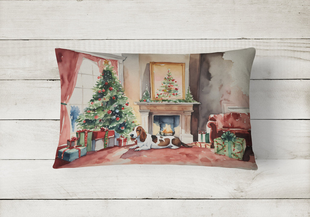 Basset Hound Christmas Decorative Throw Pillow 12x16 Indoor Outdoor Accent Cushion, Fabric Cover with Insert for Sofa, Bed, Porch & Living Room