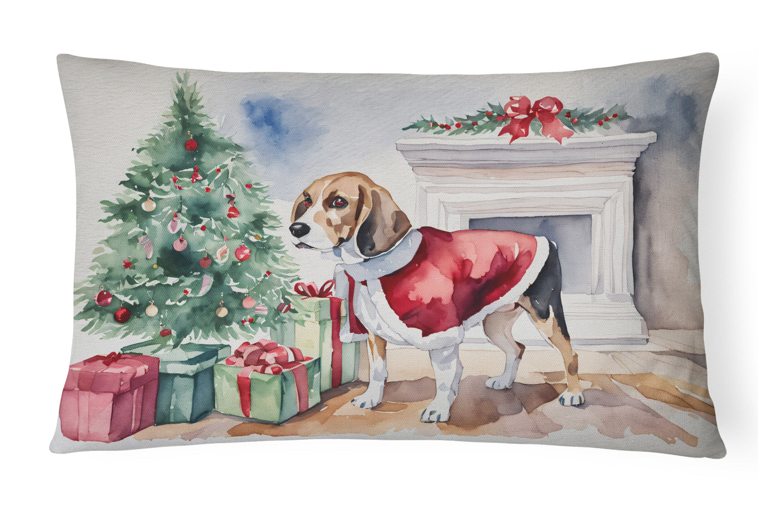 Beagle Christmas Decorative Throw Pillow 12x16 Indoor Outdoor Accent Cushion, Fabric Cover with Insert for Sofa, Bed, Porch & Living Room