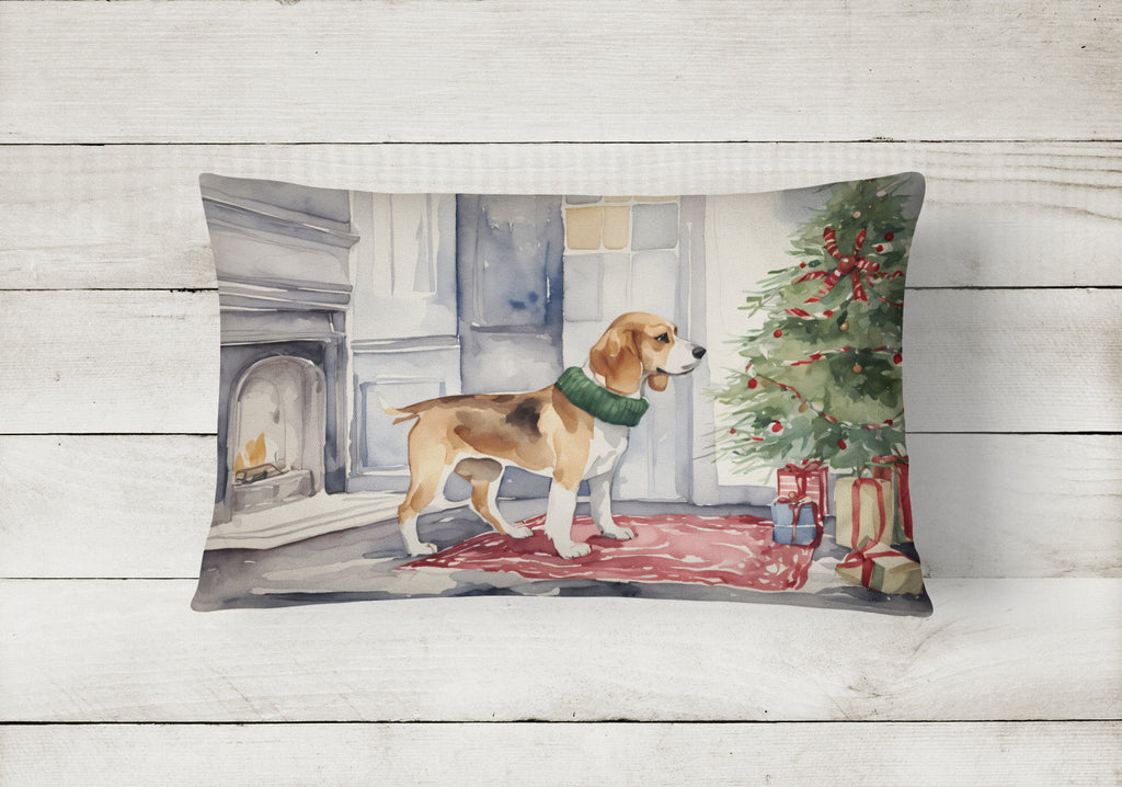 Beagle Christmas Decorative Throw Pillow 12x16 Indoor Outdoor Accent Cushion, Fabric Cover with Insert for Sofa, Bed, Porch & Living Room