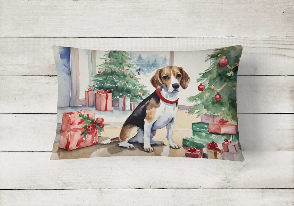 Beagle Christmas Decorative Throw Pillow 12x16 Indoor Outdoor Accent Cushion, Fabric Cover with Insert for Sofa, Bed, Porch & Living Room