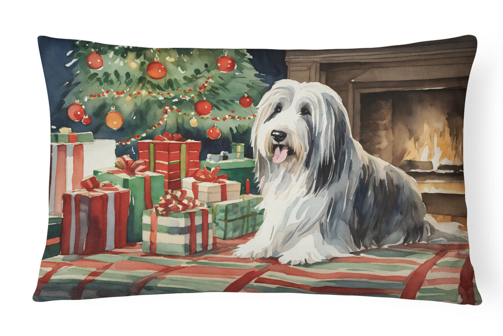 Bearded Collie Christmas Decorative Throw Pillow 12x16 Indoor Outdoor Accent Cushion, Fabric Cover with Insert for Sofa, Bed, Porch & Living Room
