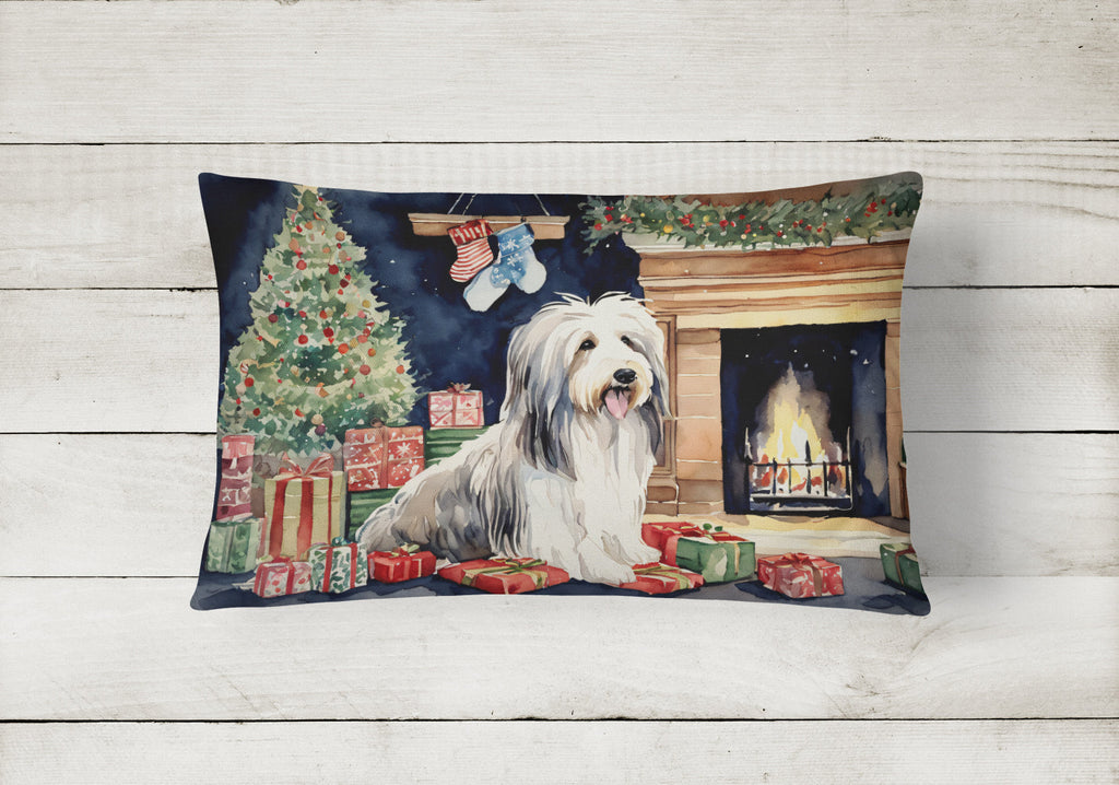 Bearded Collie Christmas Decorative Throw Pillow 12x16 Indoor Outdoor Accent Cushion, Fabric Cover with Insert for Sofa, Bed, Porch & Living Room