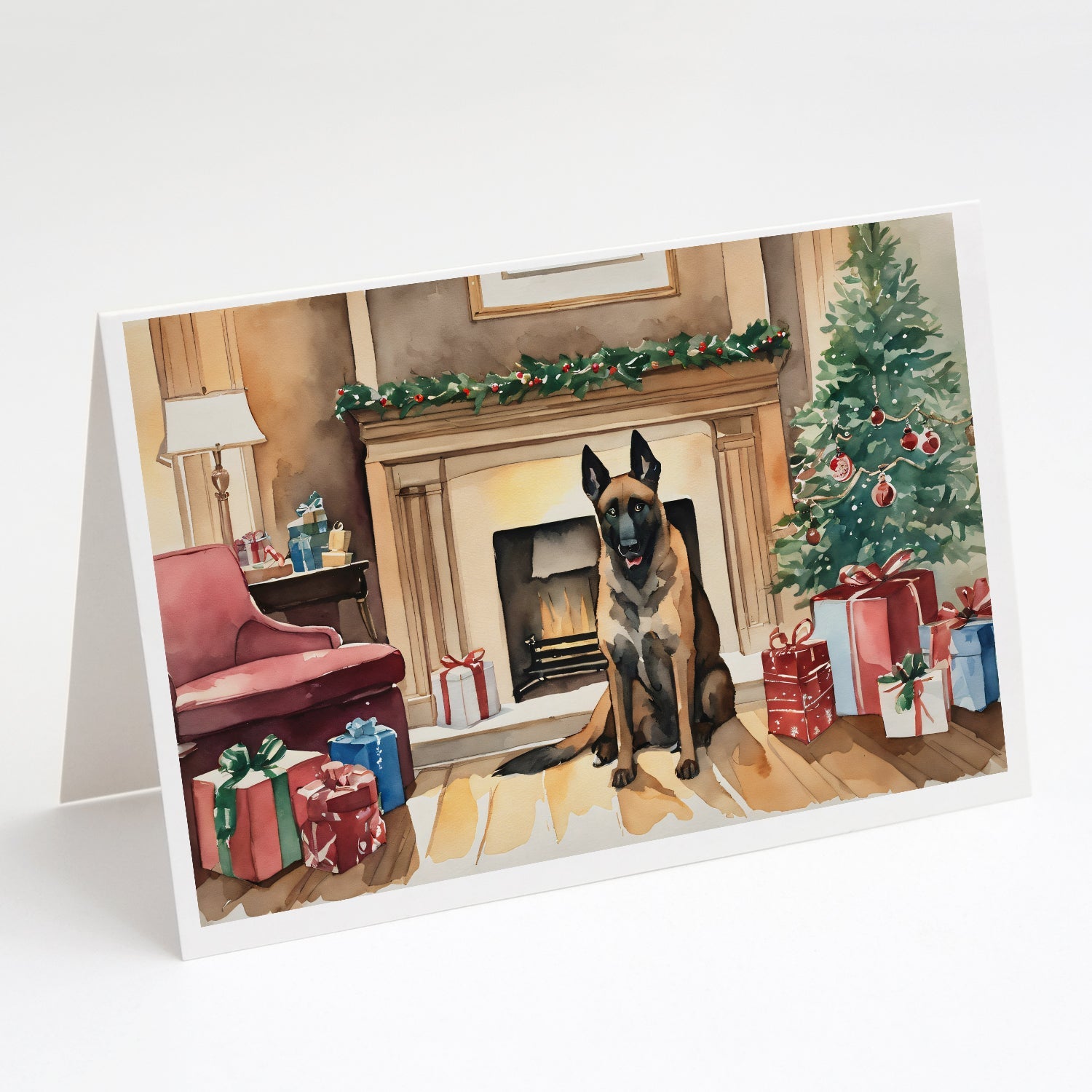 Belgian Malinois Christmas Greeting Cards Pack of 8 Blank Cards with Envelopes Whimsical A7 Size 5x7