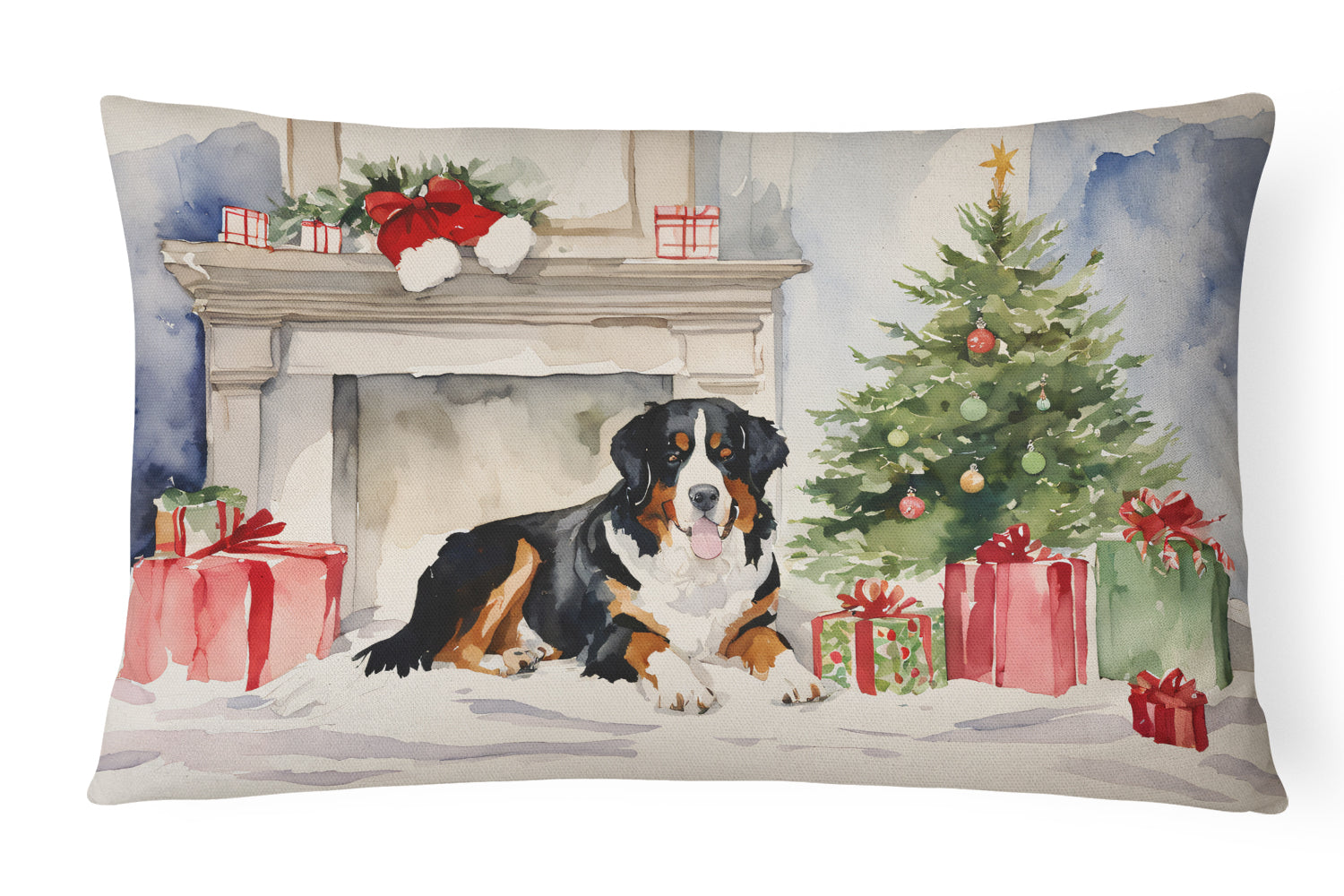 Bernese Mountain Dog Christmas Decorative Throw Pillow 12x16 Indoor Outdoor Accent Cushion, Fabric Cover with Insert for Sofa, Bed, Porch & Living Room